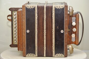 Fragments of musical instrument bayan close-up