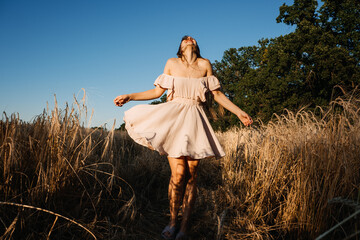 Connect with nature, Slow Down, Be Present, Get Into Your Senses. Peaceful alone Young woman in...