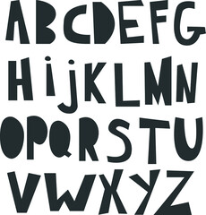 Cute alphabet. Hand drawing font for children. Flat isolated vector cartoon abc.