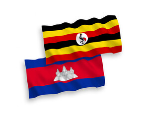 Flags of Kingdom of Cambodia and Uganda on a white background