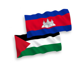 Flags of Kingdom of Cambodia and Palestine on a white background