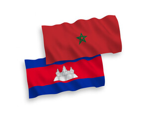 Flags of Kingdom of Cambodia and Morocco on a white background