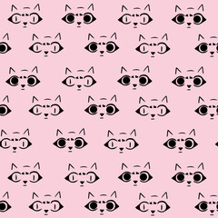 Seamless pattern with had cat. Background for textile, fabric, stationery , wrapping paper, wear, socks and other designs.