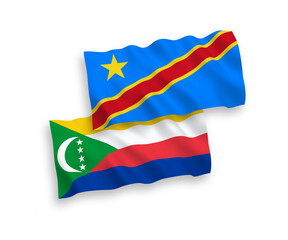 Flags of Union of the Comoros and Democratic Republic of the Congo on a white background