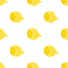 Abstract half lemon vector seamless pattern. Endless texture for wallpaper, textile, fabric, paper. Flat fruits on white. Summer freshness background