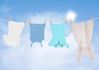 illustration of laundry hanging in the sun