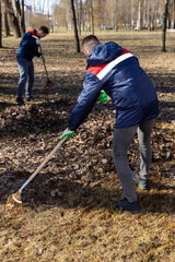Russia. Saint-Petersburg. Participants of the city subbotnik on cleaning the territory.
