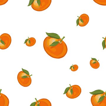 Seamless pattern of orange tangerines on a white background