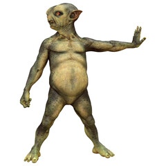 3D Rendering Green Alien on White