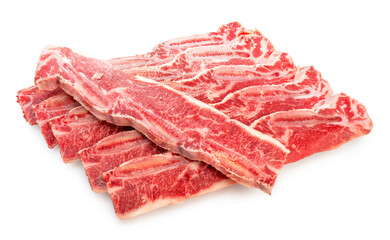 Cross Cut Short Ribs beef isolated on white background, Beef Short Ribs (Sliced) on white...