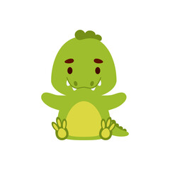 Cute little sitting crocodile. Cartoon animal character design for kids t-shirts, nursery decoration, baby shower, greeting cards, invitations, bookmark, house interior. Vector stock illustration