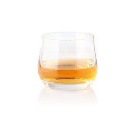 Alcoholic beverages. Scotch whiskey in elegant glass on white background.