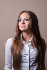 Fototapeta premium Emotional caucasian woman studio portrait.