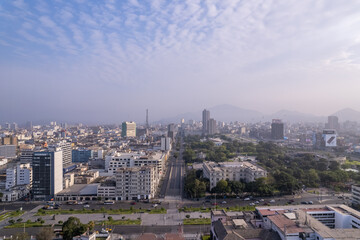 Aerial view of Avenida Arequipa and Avenida 28 de Julio in Lima, Peru.