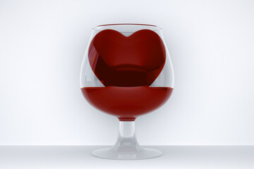 glass of wine with heart symbol inside