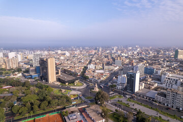 Fototapeta na wymiar Aerial view of Avenida Arequipa and Avenida 28 de Julio in Lima, Peru.