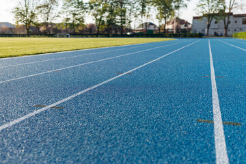 Athletics running track blue treadmill in race sport field