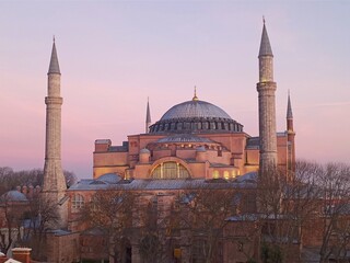 Fototapeta na wymiar Haghia Sophia - is a cathedral built in the 6th century in Constantinople by Justinian I now a mosque, beautiful evening view from a terrace