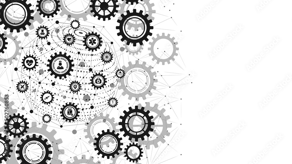 Poster vector halftone background frame for medical icon, symbol. pattern of mechanisms, gears. texture poi