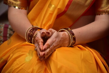 Lovely Hands Of Indian Bride In Maharashtra Wedding Rituals