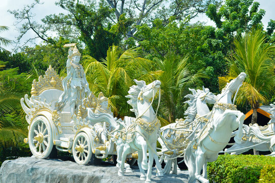 Fresh Warm Beautiful Krishna Chakra Chariot Statue In The Garden