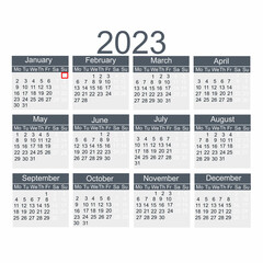 Calendar year 2023. Calendar for the new year, vector illustration