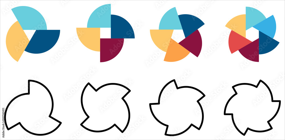 Poster circle divided into equal segments rotated and shifted off centre - version with three to six pieces