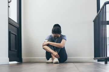 sad serious illness woman.depressed emotion panic attacks alone sick people fear stressful...