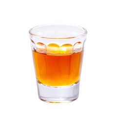 Cocktail Glass with brandy or whiskey - Small Shot. Isolated on white background