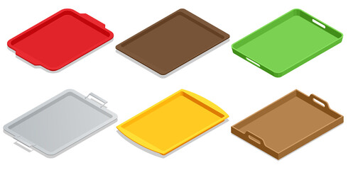 Isometric plastic food tray isolated on white background. Restaurant, fast food, kitchen