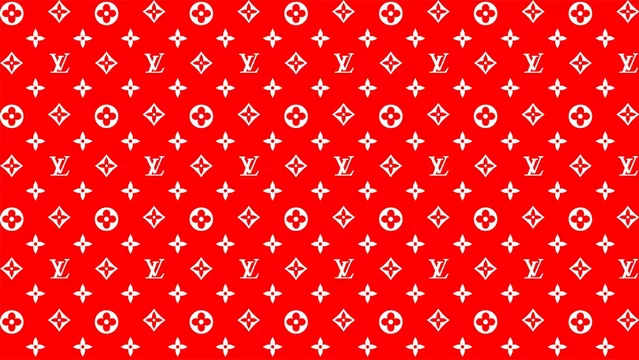 Lombok, Indonesia - Mei 5, 2022: Official pattern of louis vuitton x supreme  in red color. Vector illustration. Stock Vector