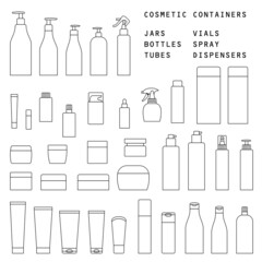 A set of cosmetic containers of various shapes. Flat vector illustration outline cosmetic packaging