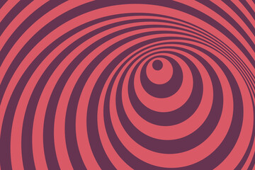 Hypnosis spiral concept, unconscious, chaos, extrasensory perception vector illustration. Color optical illusion stripes background. Red descending pattern design
