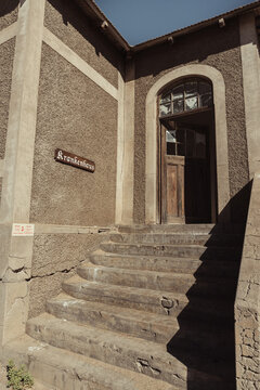 The hospital. Photo from the ghost town of Kolmanskop, nearby L&uuml;deritz, in the Namib desert. Namibia, Africa.