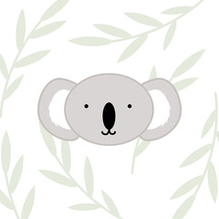 Cute cartoon character koala. Print for baby shower party. Vector print with baby koala
