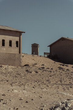 Tower. Photo from the ghost town of Kolmanskop, nearby L&uuml;deritz, in the Namib desert. Namibia, Africa.