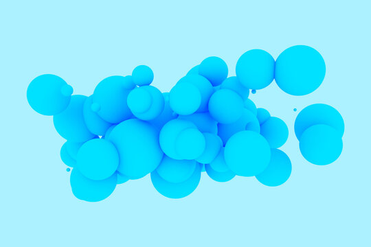 Blue irregular balls 3d illustration. Abstract decorative design background concept