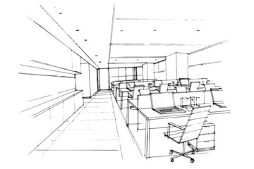 office work area sketch drawing,Modern design,vector,2d illustration