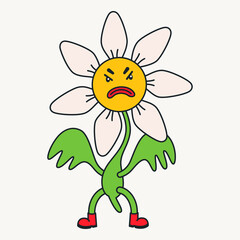 Cartoon vector funny cute Comic characters, angry daisy flower.