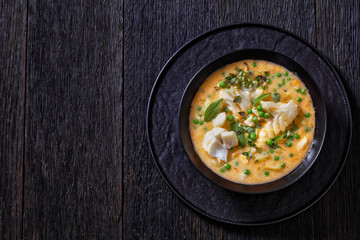 fish chowder with cod, green peas, potatoes - obrazy, fototapety, plakaty