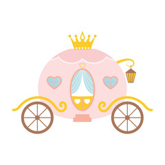Cartoon fairy pink princess carriage. Isolated on white background.