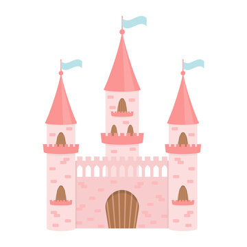 Fairytale pink castle for the princess. Isolated on a white background.