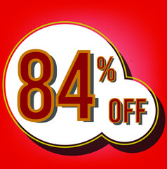 84 percent red banner with white ballons and red lettering for promotions and offers