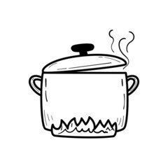 Cooking pot vector illustration in cute doodle drawing style isolated on white background