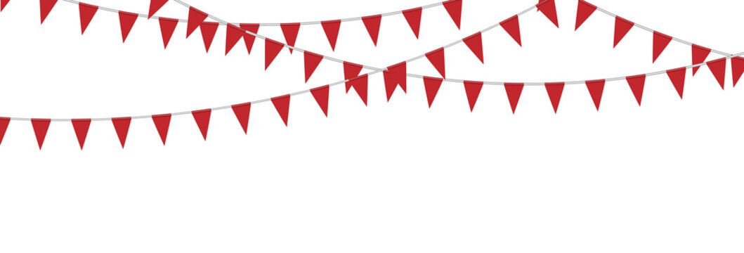 Red Bunting Party Flags Isolated On White Background, Vector Illustration