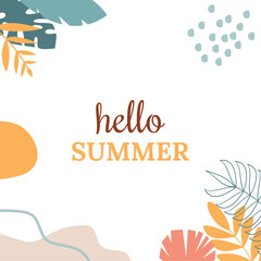 Hello summer vector illustration for social media design templates background with copy space for text. Summer landscapes background for banner, greeting card, poster, and advertising.