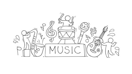 Sketch of music class with working little people
