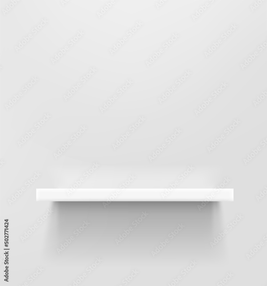 Poster white shelf on a white wall. 3d style vector mockup