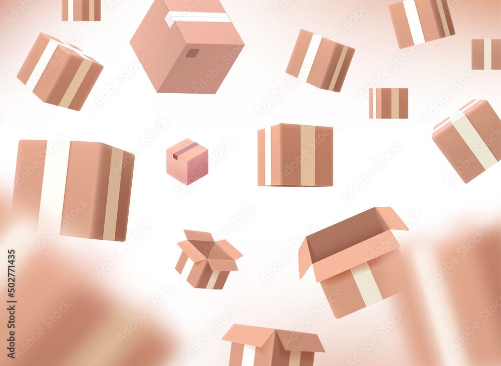 Poster Delivery concept with falling boxes. 3d vector concept