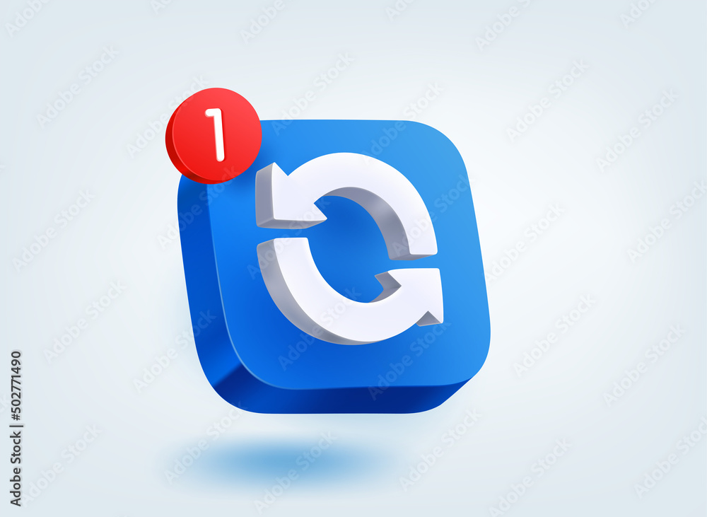 Poster Update concept. 3d vector mobile application icon with notification